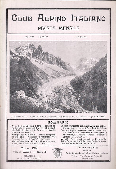 LR- RIVISTA MENSILE CLUB ALPINO ITALIANO N.3 ANNO XXXV ----- 1916 - S - XDS20