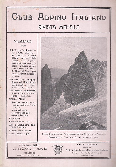 LR- RIVISTA MENSILE CLUB ALPINO ITALIANO N.10 ANNO XXXIV ----- 1915 - S - XDS20