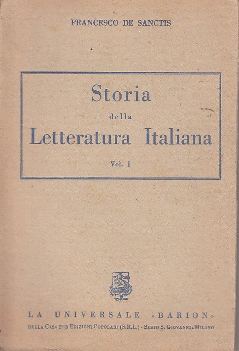 LS- STORIA LETTERATURA ITALIAN VOL.1 - DE SANCTIS - BARION --- 1949 - B - ZDS296