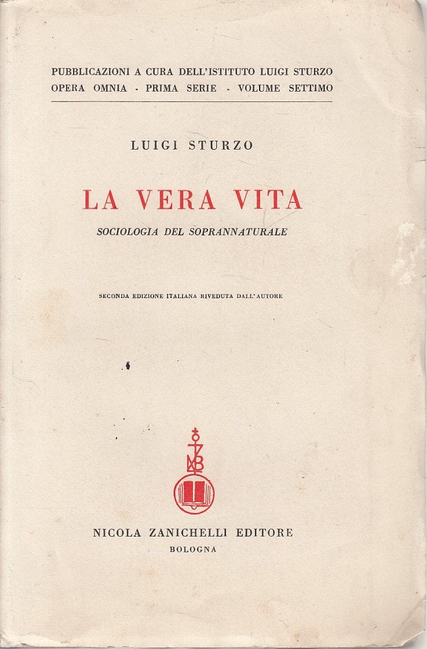 LN- VERA VITA SOCIOLOGIA SOPRANNATURALE- STURZO- ZANICHELLI--- 1960 - B - ZDS179