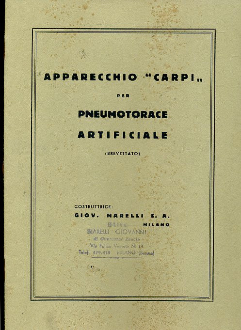 LZ- MANUALE APPARECCHIO CARPI PNEUMOTORACE ARTIFICIALE-- MARELLI--- 1940-S-XDS24