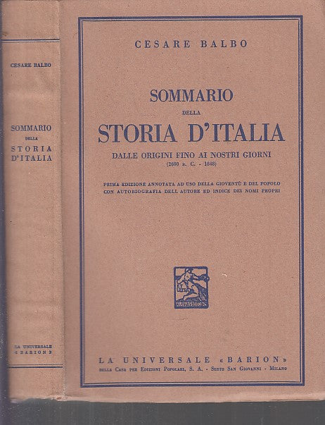 LS- SOMMARIO DELLA STORIA D'ITALIA - CESARE BALBO - BARION --- 1940- B- XFS27