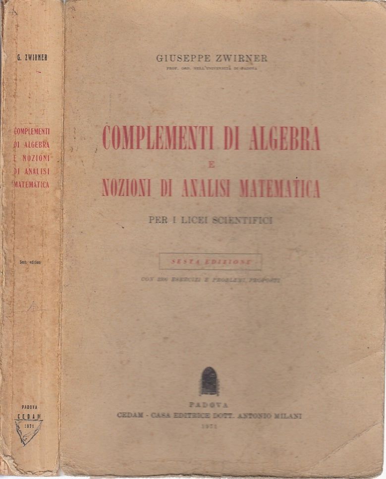 LZ- COMPLEMENTI DI ALGEBRA E ANALISI MATEMATICA - ZWIRNER ---- 1971- B- YFS528