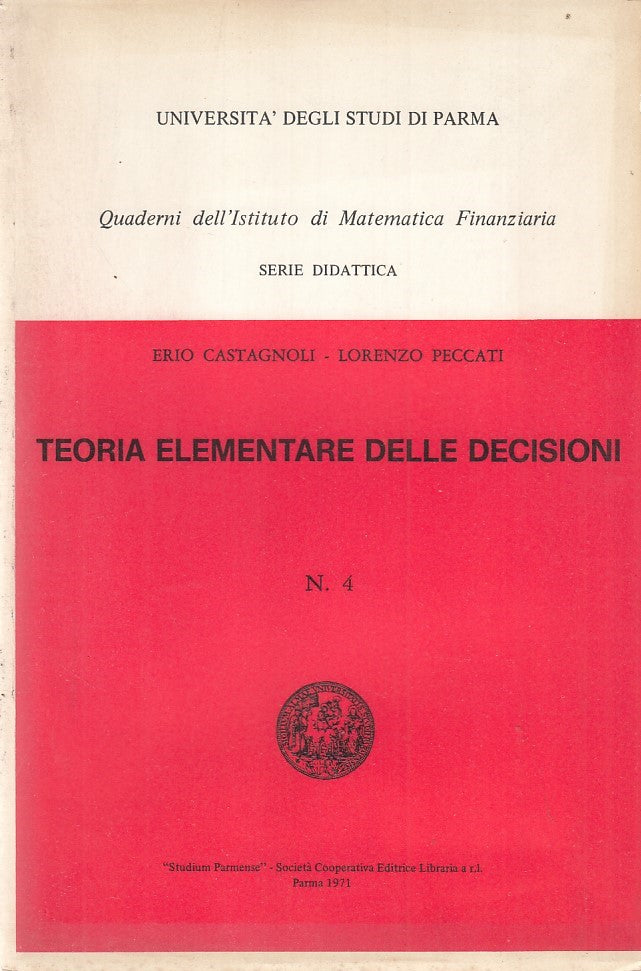 LZ- TEORIA ELEMENTARE DELLE DECISIONI- CASTAGNOLI- PARMA--- 1971- B- ZFF274