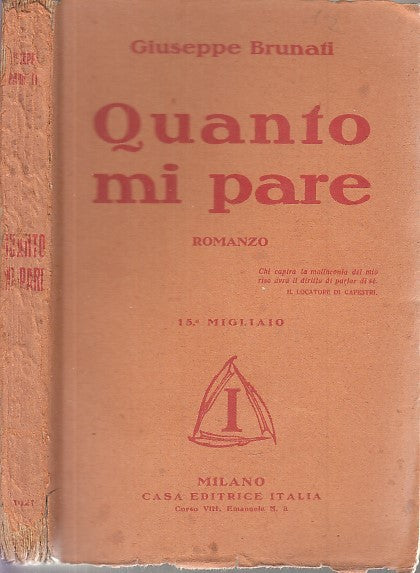 LN- QUANTO MI PARE - GIUSEPPE BRUNATI - CASA EDITRICE ITALIA --- 1920- B- YFS632