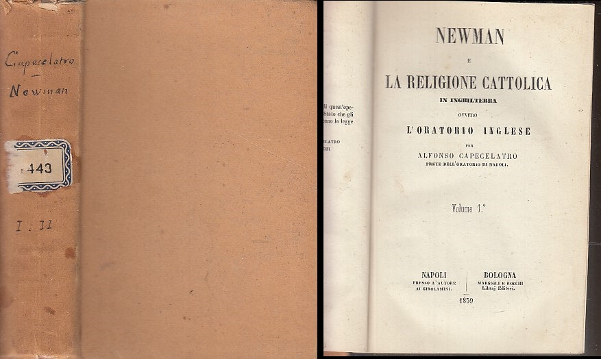 LD- NEWMAN RELIGIONE CATTOLICA IN INGHILTERRA - CAPECELATRO ---- 1859 - C- XFS31