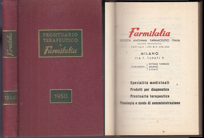 LZ- PRONTUARIO TERAPEUTICO FARMITALIA PUBBLICITA' -- VALLECCHI--- 1950- C- XFS37