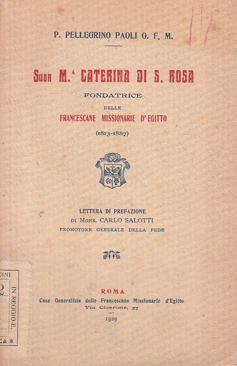 LS- SUOR M. CATERINA DI S. ROSA FONDATRICE - PAOLI - ROMA --- 1929 - B - ZFS68