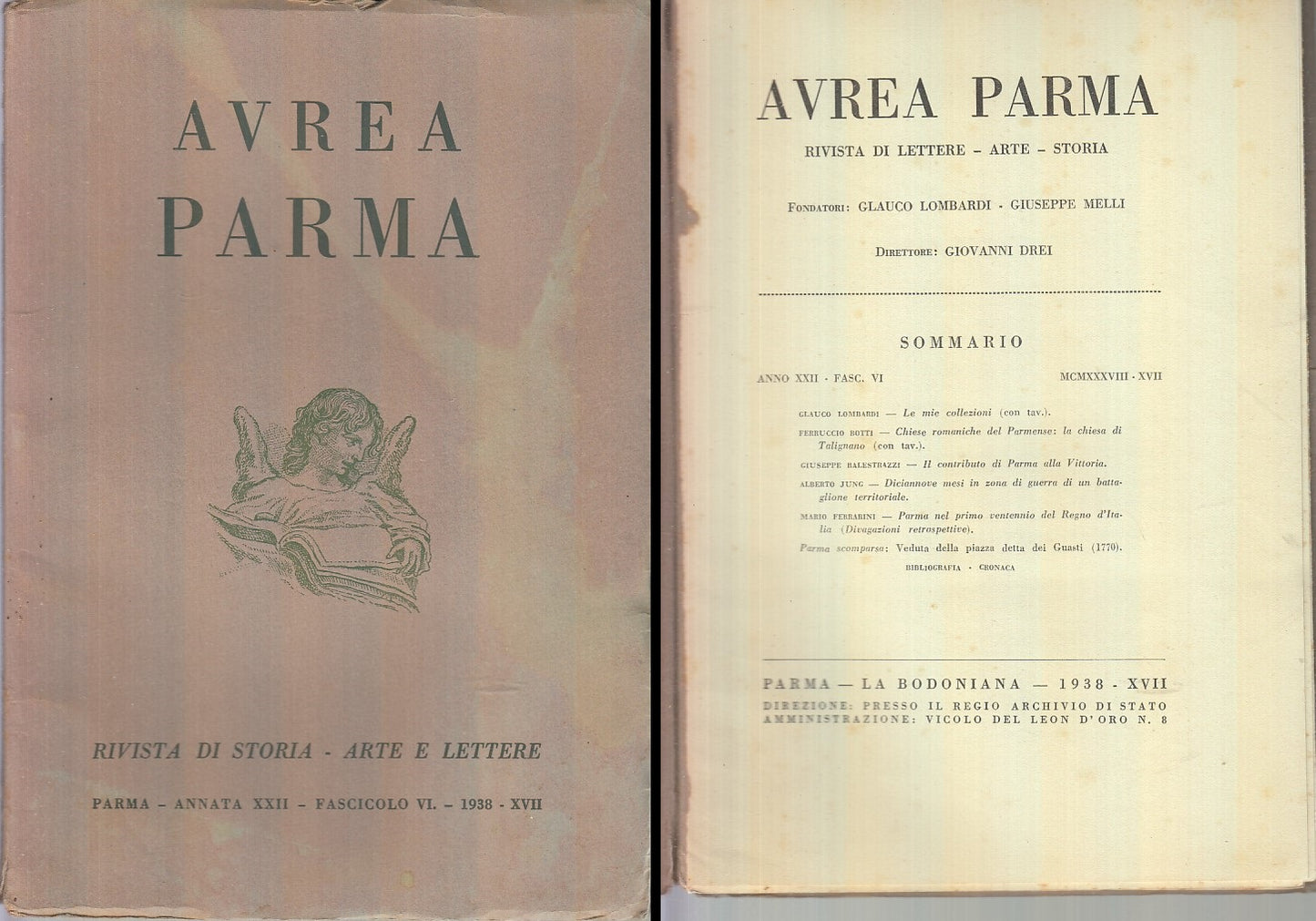 LR- RIVISTA AUREA PARMA ANNO XXII FASCICOLO 2 -- BODONIANA --- 1938 - B - XFS55
