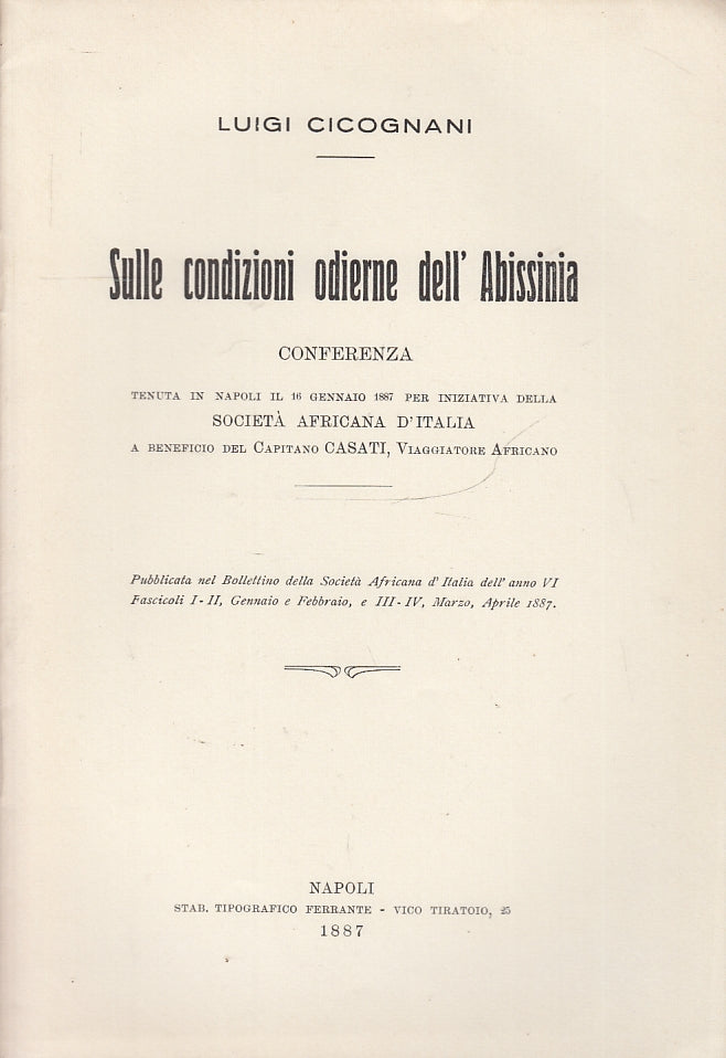 LS- SULLE CONDIZIONI ODIERNE DELL'ABISSINIA- LUIGI CICOGNANI---- 1887- S- YFS150