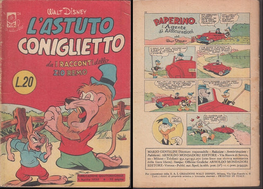 FD- ALBI DELLA ROSA 24 L'ASTUTO CONIGLIETTO OTTIMO-- DISNEY MONDADORI- 1955- S- RCX