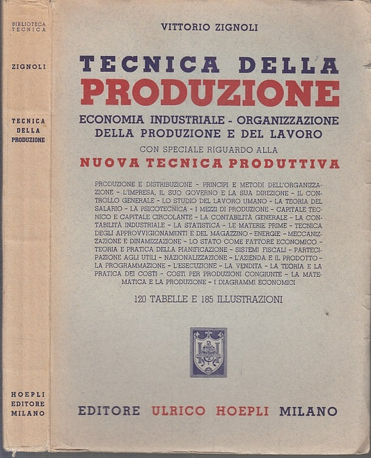 LZ- TECNICA DELLA PRODUZIONE MANUALE - ZIGNOLI - HOEPLI --- 1950 - B - YFS441