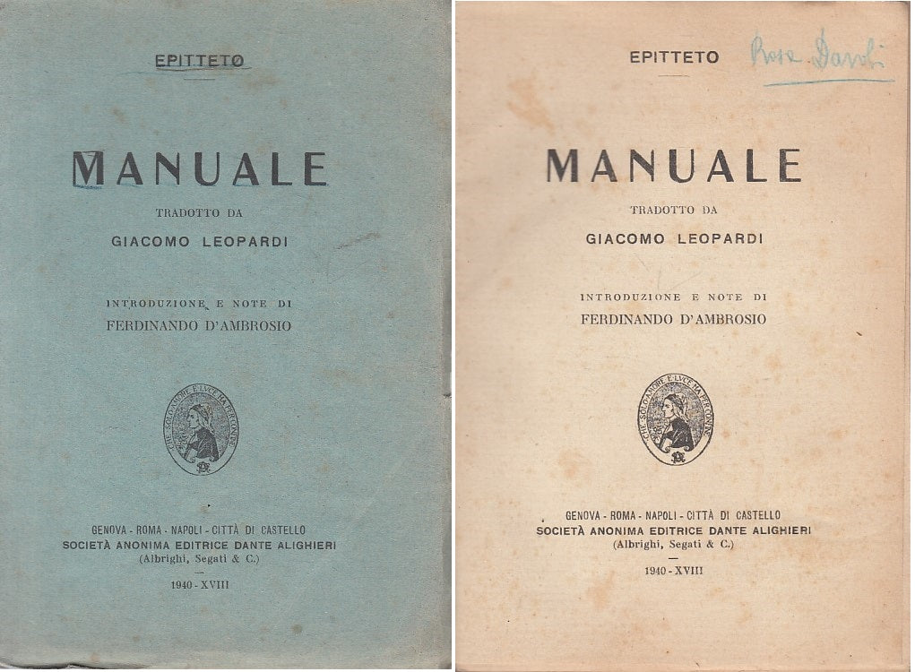 LS- MANUALE - EPITTETO - SOCIETA' DANTE ALIGHIERI --- 1940 - B - ZFS451