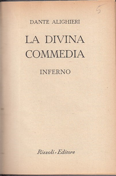 LN- LA DIVINA COMMEDIA  INFERNO - DANTE - RIZZOLI --- 1949 - C - ZFS531