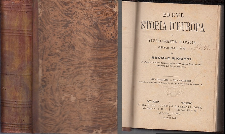 LS- BREVE STORIA D'EUROPA 476/1878 - ERCOLE RICOTTI - PARAVIA --- 1884 –  lettoriletto