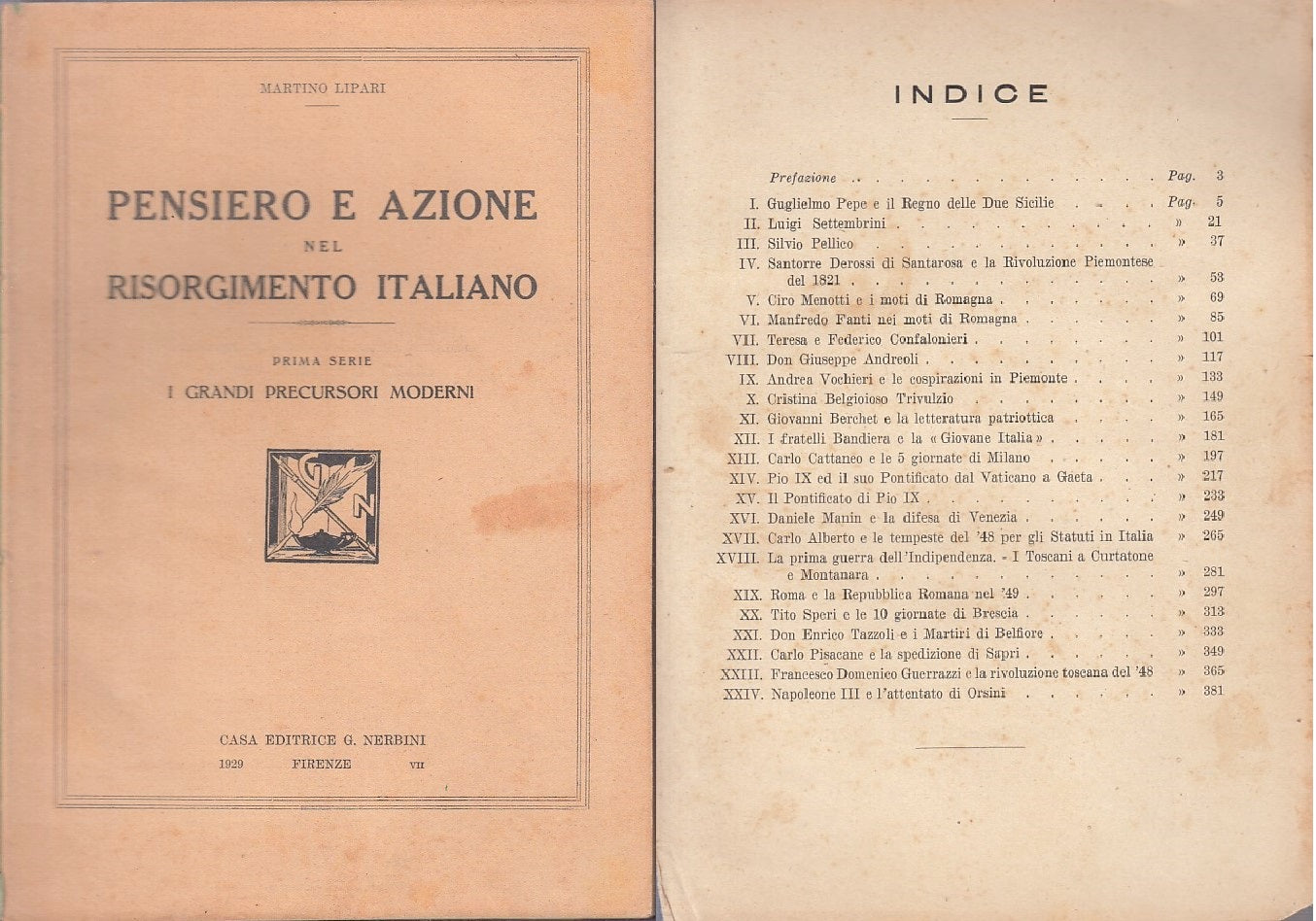 LS- PENSIERO AZIONE RISORGIMENTO ITALIANO- LIPARI- NERBINI--- 1929- C- YFS372BIS