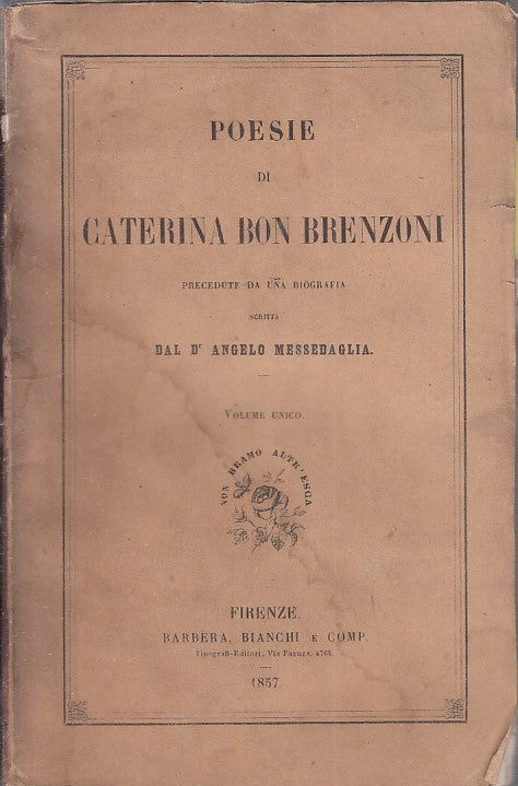 LZ- POESIE DI CATERINA BON BRENZONI- BON BRENZONI - BARBERA --- 1857 - B - ZFS30