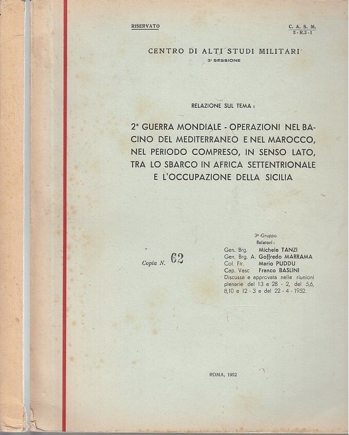 LM- RELAZIONE TEMA 2a GUERRA MONDIALE RISERVATO ALTI STUDI----- 1952- B- YFS316