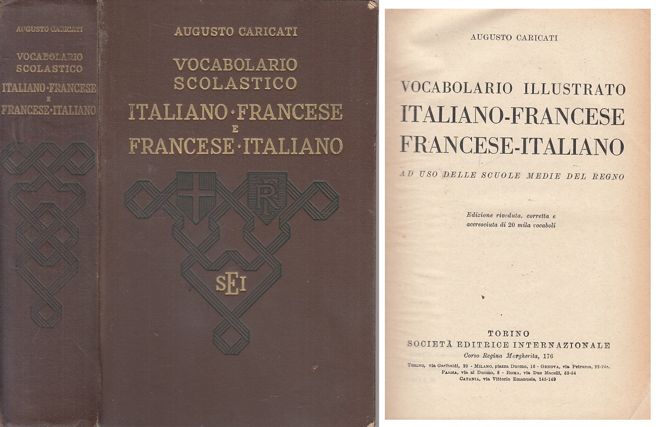 LZ- VOCABOLARIO SCOLASTICO ITALIANO FRANCESE- CARICATI- SEI--- 1938 - C - YFS496