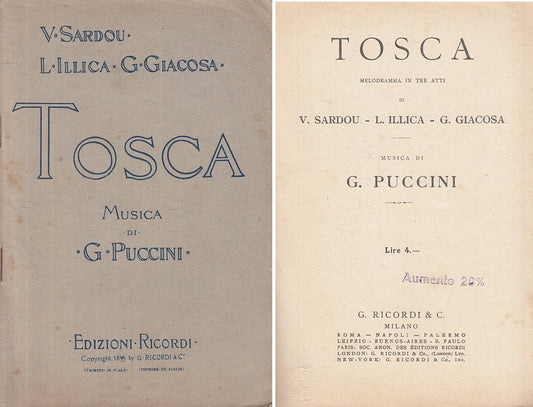 LZ- TOSCA MUSICA PUCCINI LIBRETTO D'OPERA -- RICORDI --- 1899 - S - ZFS210