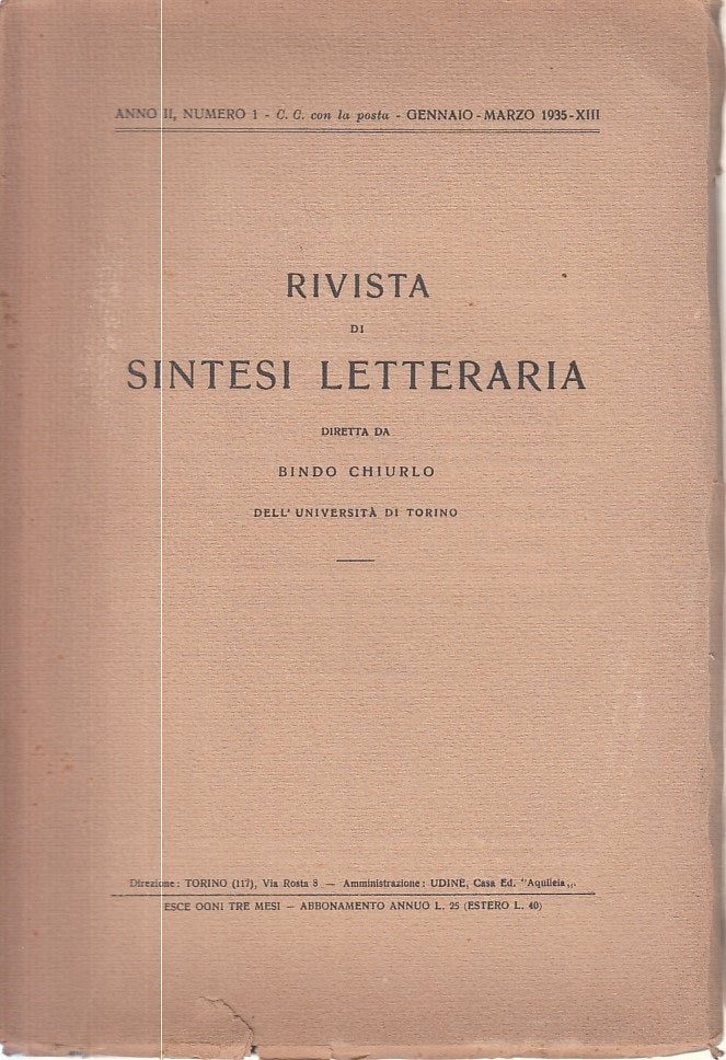 LS- RIVISTA DI SINTESI LETTERARIA ANNO II N.1 -- UDINE --- 1935 - B - ZFS217