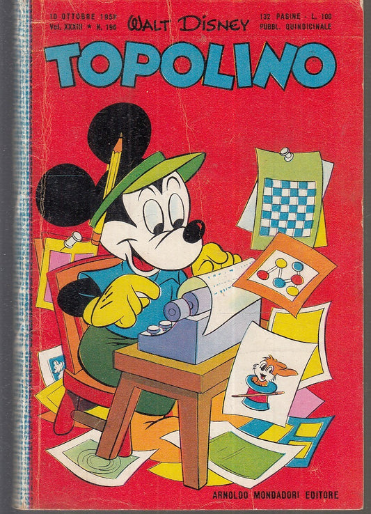 FD- TOPOLINO N.196 NO BOLLINO LIBRETTO -- DISNEY MONDADORI - 1958 - B - TBX B