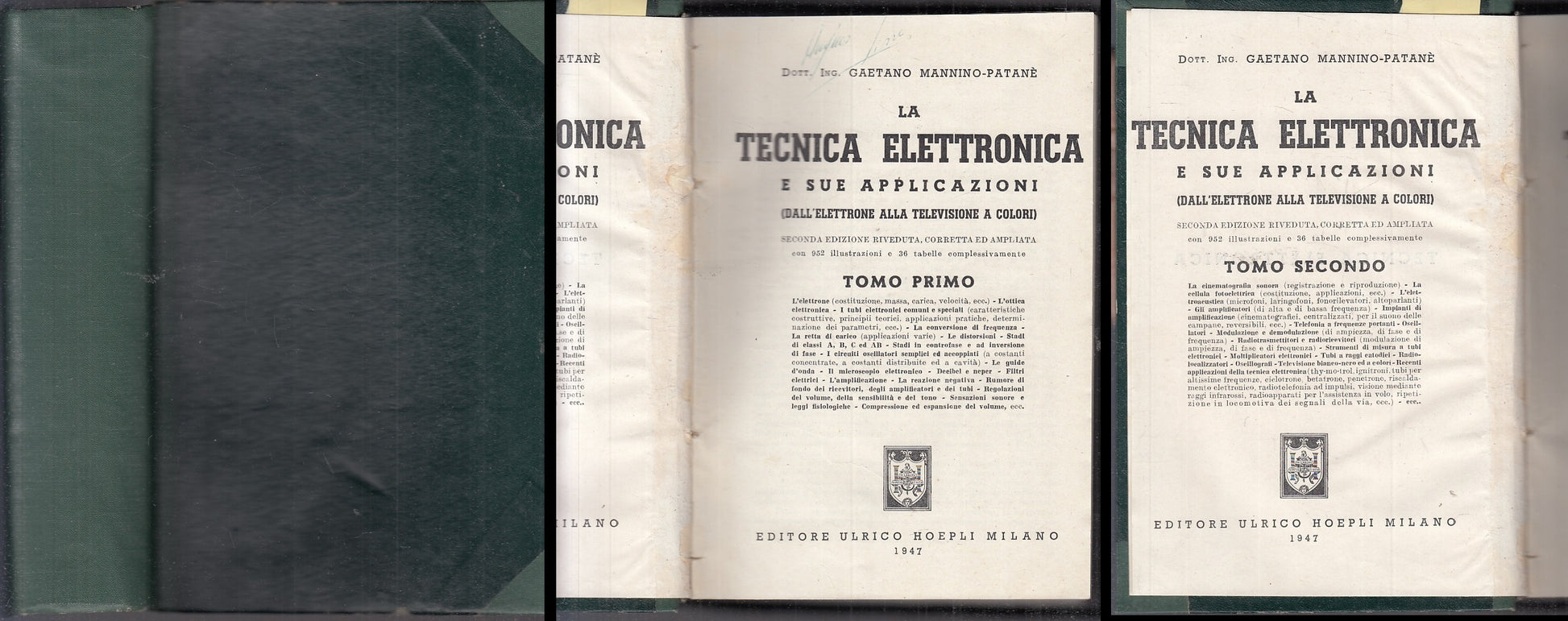 LZ- LA TECNICA ELETTRONICA VOLUMI 1/2- MANNINO PATANE'- HOEPLI--- 1947- C-XFS112
