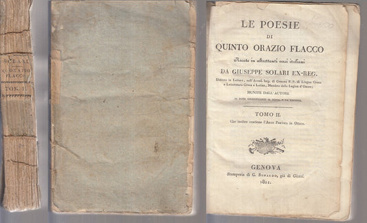 LH- POESIE QUINTO ORAZIO FLACCO TOMO II -- BONAUDO di GIOSSI --- 1811- B- XFS105