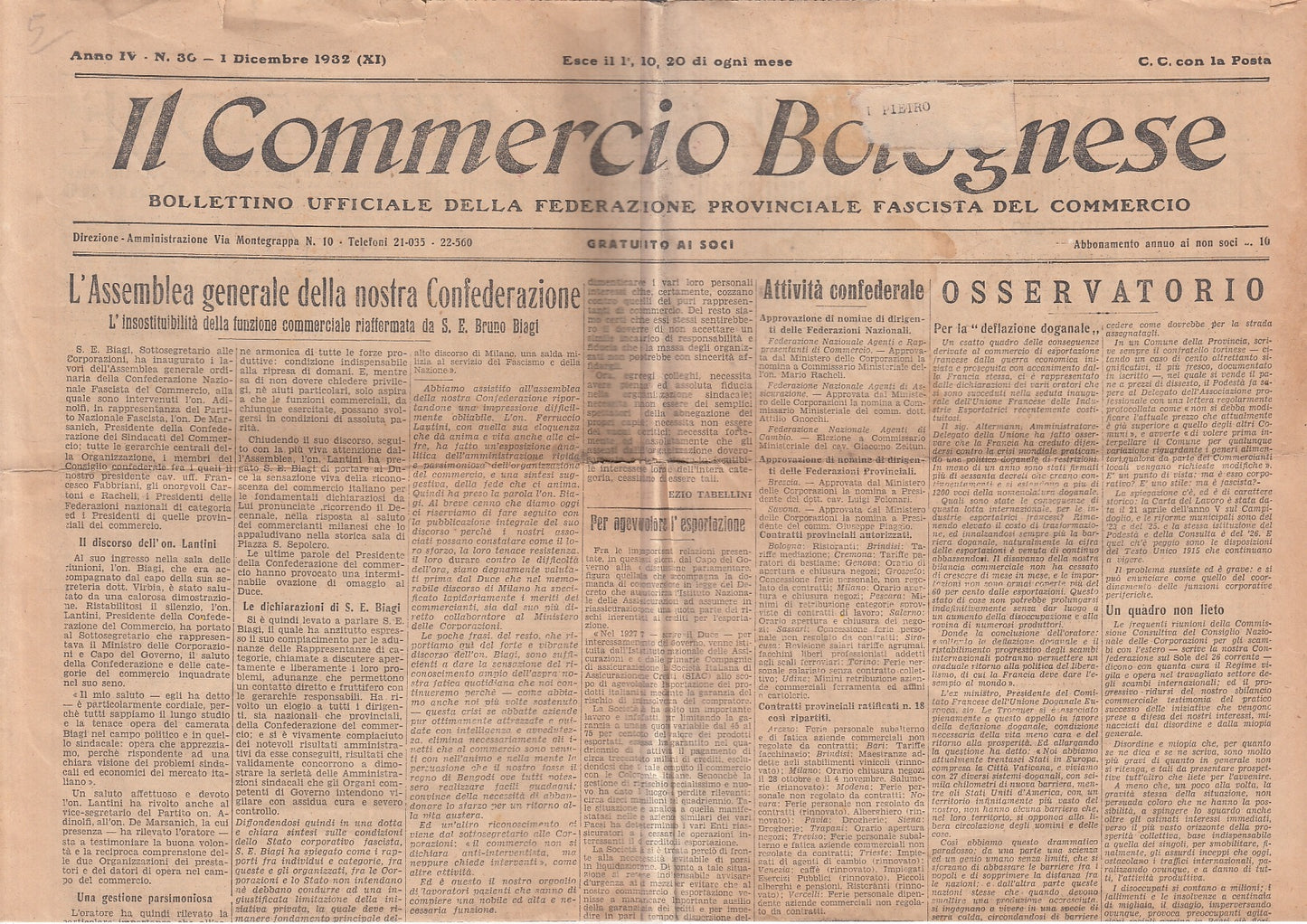 LR- IL COMMERCIO BOLOGNESE N.30 1932 XI BOLLETTINO FEDERAZIONE FASCISTA - ZFS384
