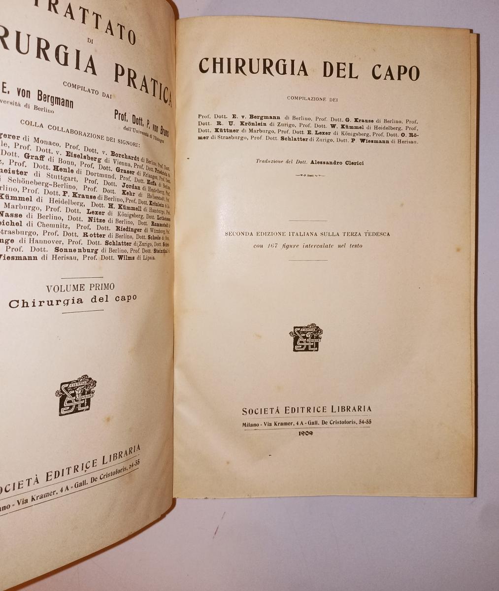 LZ- TRATTATO DI CHIRURGIA PRATICA 5 VOLUMI- BERGAMINI BRUNS- SEI- 1909- C- BLCP8