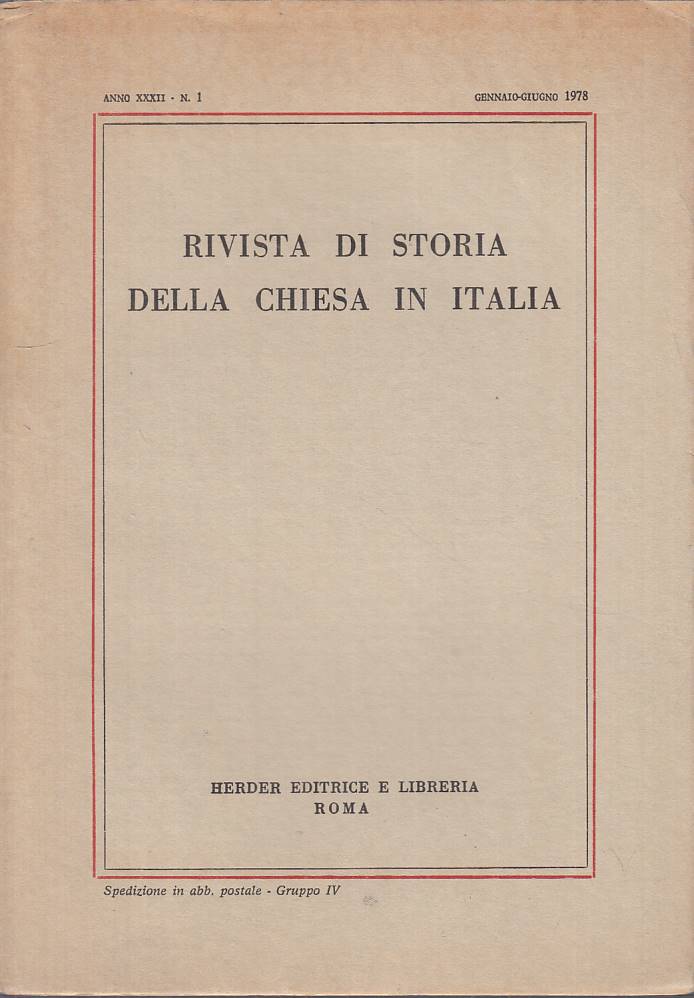 LS- RIVISTA DI STORIA DELLA CHIESA IN ITALIA N.1 -- HERDER --- 1978 - B - YTS23