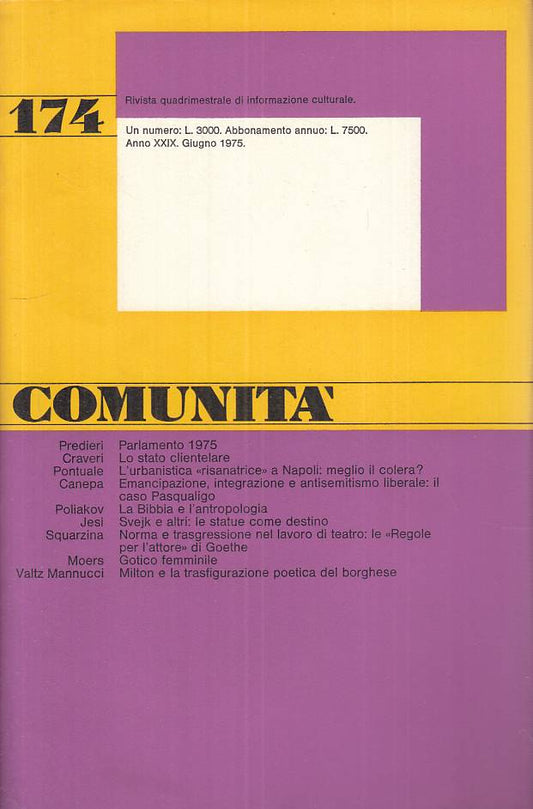 LS- COMUNITA' N.174 INFORMAZIONE CULTURALE -- DI COMUNITA' --- 1975 - B - ZTS130