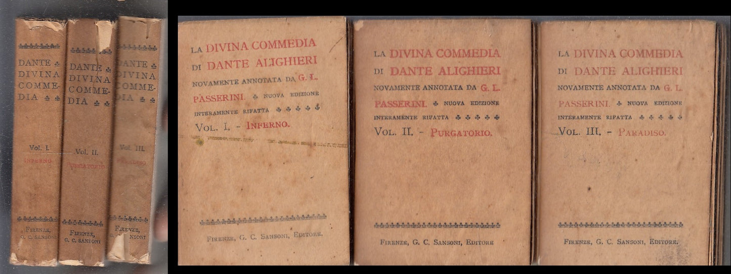 LN- LA DIVINA COMMEDIA 3 VOLUMI - DANTE ALIGHIERI - SANSONI - 1915 - B - XFS