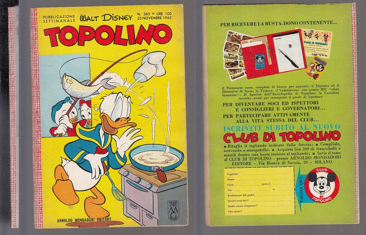 FD- TOPOLINO N.365 CON FIGURINE NO BOLLINO -- DISNEY MONDADORI - 1962 - B - GBX