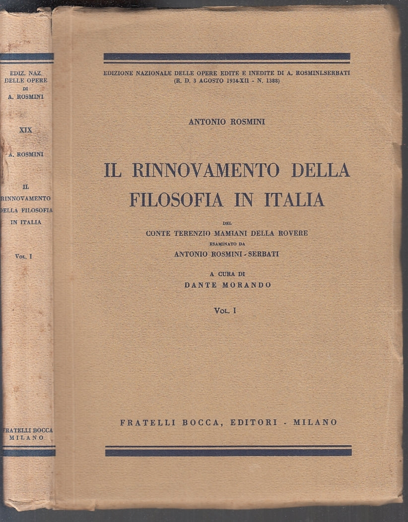 LS- IL RINNOVAMENTO DELLA FILOSOFIA IN ITALIA 1/2- ROSMINI- BOCCA- 1941- B-ZFS10