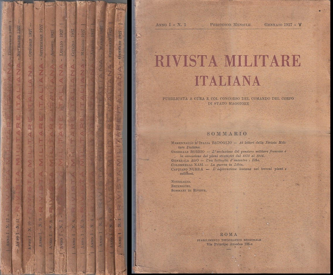 LZ- RIVISTA MILITARE ITALIANA ANNO I 1/12 ANNATA COMPLETA 1927 - B - ZFS194