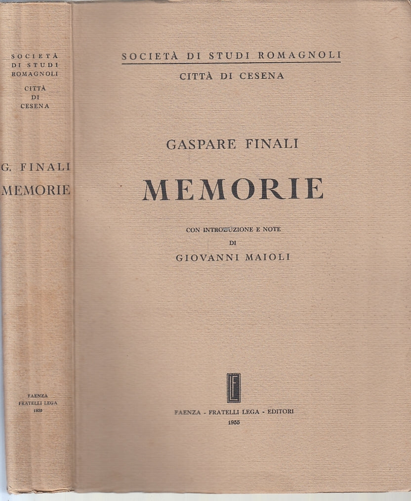 LS- MEMORIE GIOVANNI MAIOLI - GASPARE FINALI - FRATELLI LEGA --- 1955- B- ZFS194