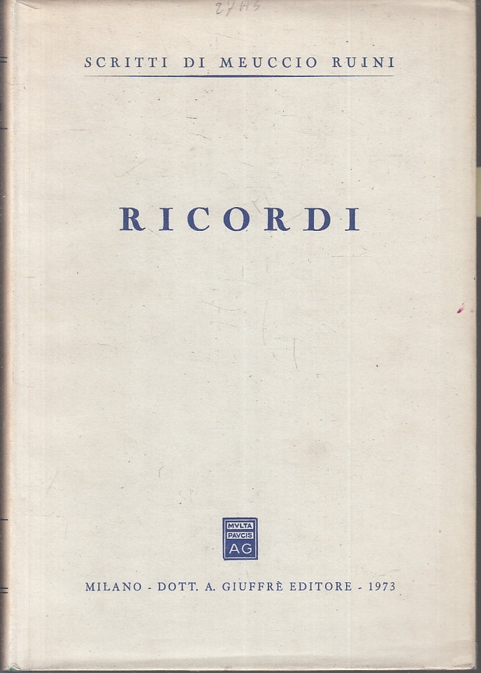 LZ- RICORDI - scritti di MEUCCIO RUINI - GIUFFRE' --- 1973- CS- ZFS223