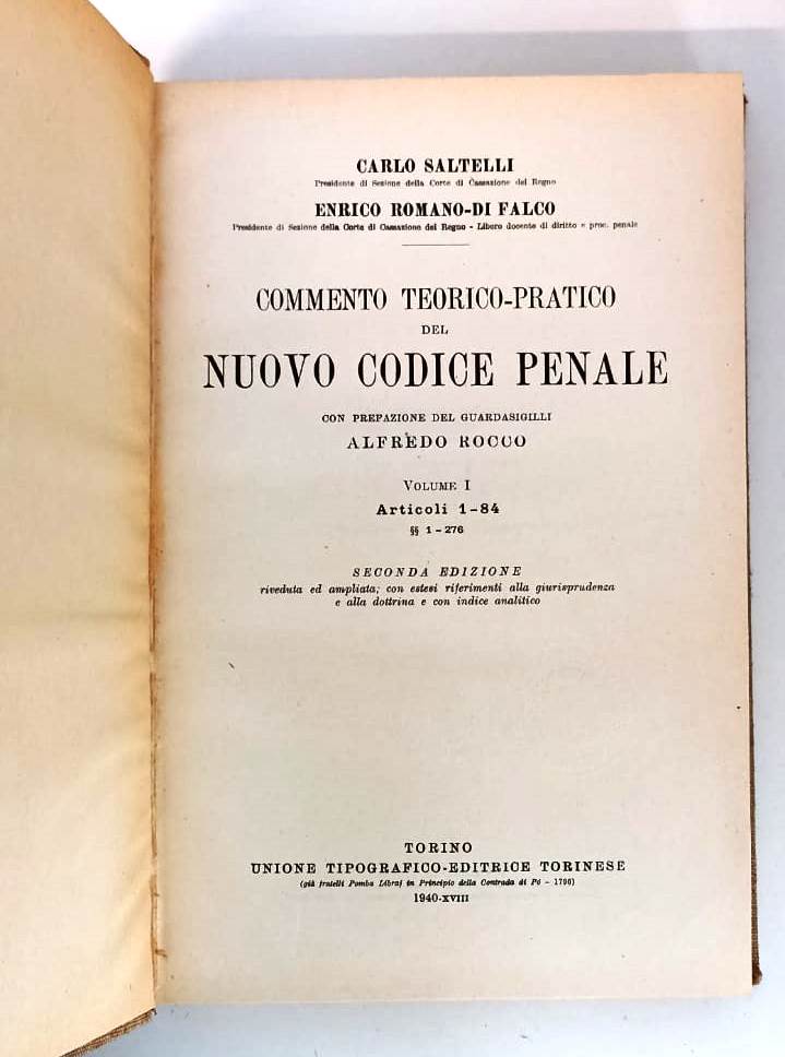 LZ- NUOVO CODICE PENALE COMMENTATO VOLUMI I/IV - SALTELLI- UTET- 1940- C- YFS852