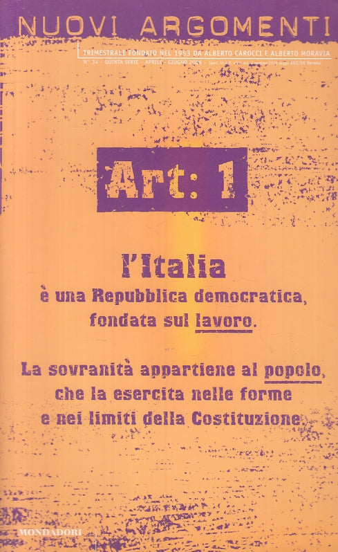 LS- RT. 1 ITALIA REPUBBLICA FONDATA SUL LAVORO -- MONDADORI --- 2006 - B- ZFS607