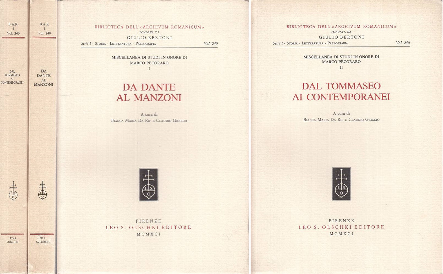 LS- DANTE MANZONI TOMMASEO CONTEMPORANEI 2 VOLL.-- OLSCHKI --- 1991 - B - ZTS646