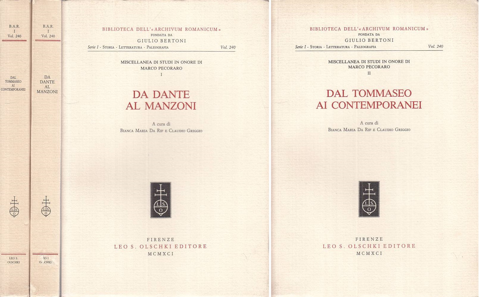 LS- DANTE MANZONI TOMMASEO CONTEMPORANEI 2 VOLL.-- OLSCHKI --- 1991 - B - ZTS646