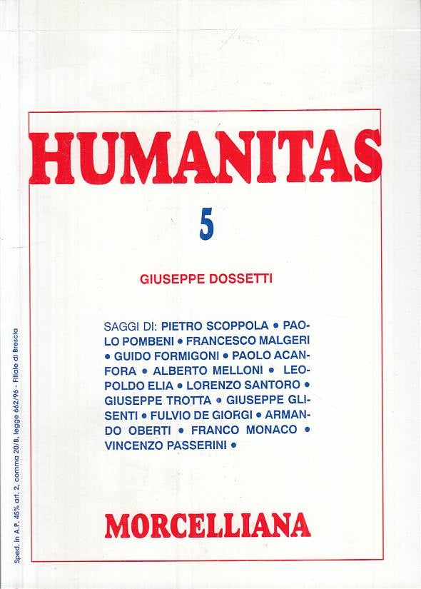 LS- HUMANITAS N.5 RIVISTA DI CULTURA- DOSSETTI- MORCELLIANA--- 2003 - B - ZTS312