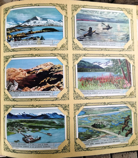 FIGURINE LIEBIG PAESAGGI DELL'ALASKA 1/6 COMPLETA SERIE 1670 1957 ITALIA